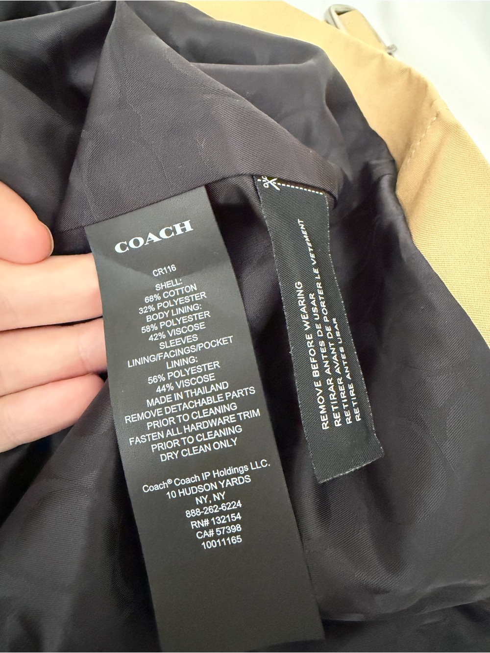 Coach Beige Double-Breasted Belted Trench Coat - Picture 14 of 15